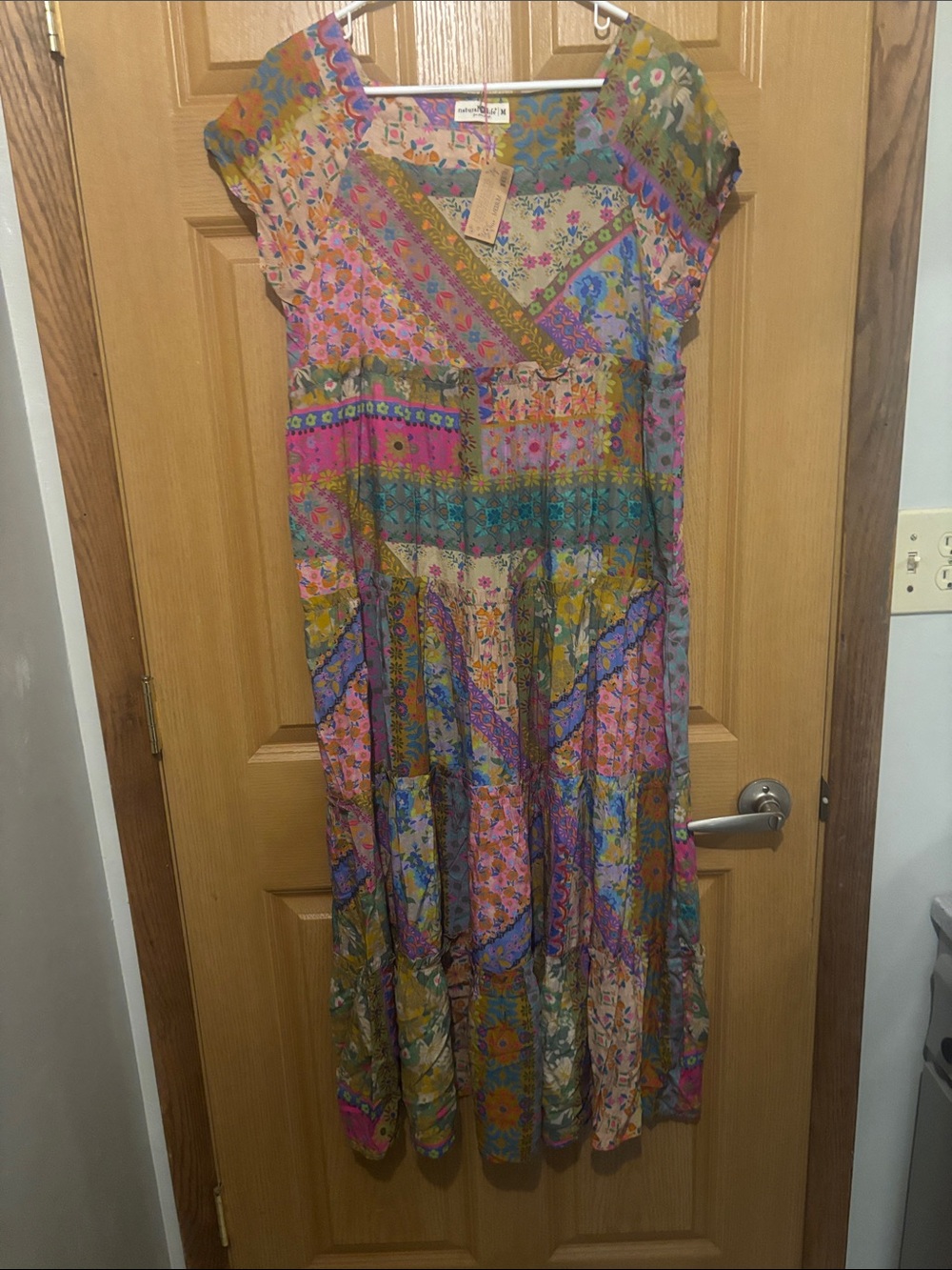 NATURAL LIFE Patchwork Floral Maxi Dress in Pink, Green, Blue